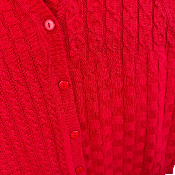 Baxter & Wells Vtg Cotton Blend Red Cable Knit V-Neck Button Up Sweater Vest L - Picture 3 of 6